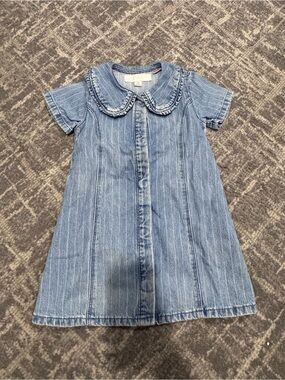 Zara Light Blue Striped Denim Dress with Peter Pan Collar
